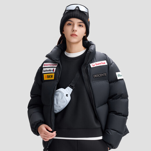 DESCENTE casual sports Swiss national team collaboration short sports down jacket for men and women BK-black-D5493SDJ68 L (175/96A)