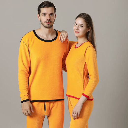 FKFX warm suit women's autumn and winter gold mink velvet plus fat plus size underwear for men and women plus velvet thickened round neck autumn clothes and long pants, navy blue men's L