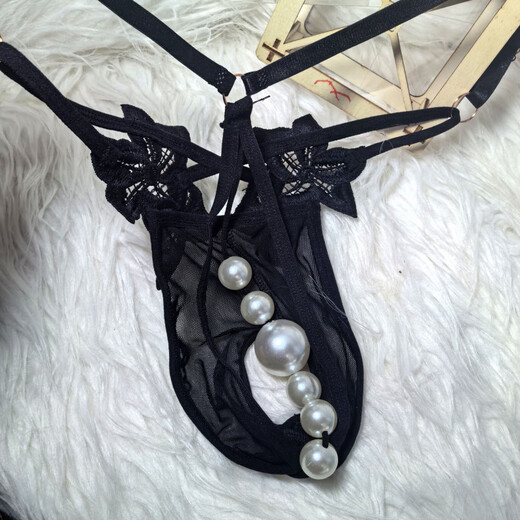 He Jiagong Sexy Men's Big Bead Underwear Hollow Back Massage Personalized Play Low Waist Loophole Thong Black One Size _80-150Jin Jin equals 0.5kg