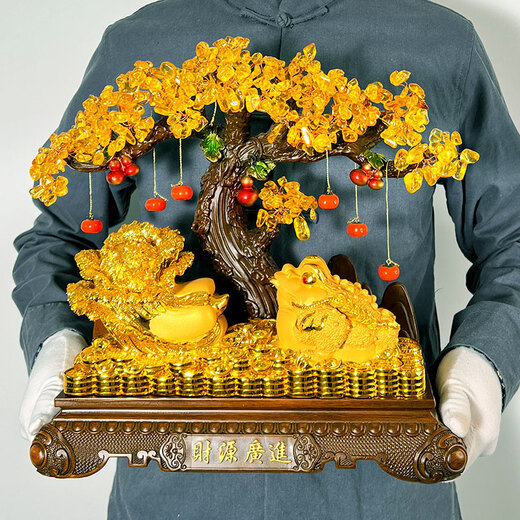 铜雀天骄金蟾白菜发财树开业招财大摆件新店公司开业大吉礼物乔迁高档礼品 财源广进尺寸约35*15*36cm