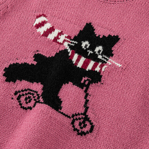 LAGOGO Naughty Cat Raspberry Pink Sweater Women Lagogu 2025 Winter New Round Neck Dopamine Sweater Pink S