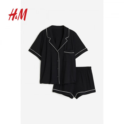 H&M Women's Summer Shirt Pajamas and Shorts Set 1173636 Black XXS 155_80