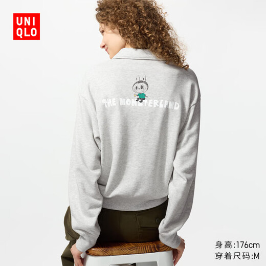 Uniqlo Women's Unisex Parent-Child UT Bubble Mart Half-Zip Sweatshirt Long Sleeve Sweatshirt 483616 03 Gray M /160/84A