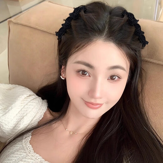 Lazy flocked princess head braided hair clips for women, forehead broken hair clips, side textured bangs clips, duckbill clips, headwear, black suede braided hair clips, 2 packs