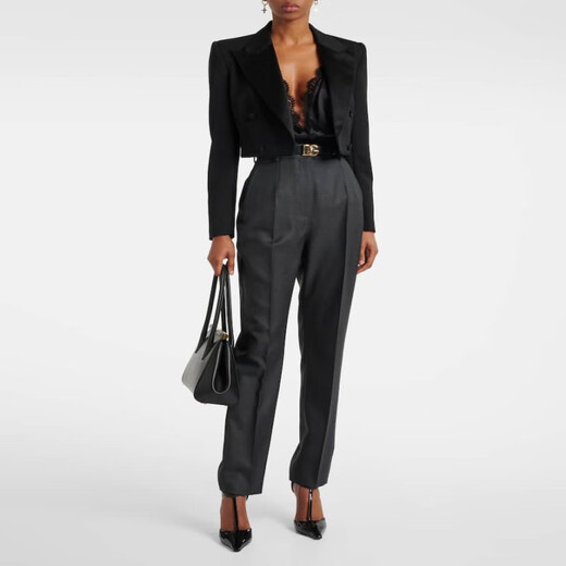 Dolce&Gabbana Women's Lace Trimmed Silk Blend Satin Bodysuit P00966396 Black M M