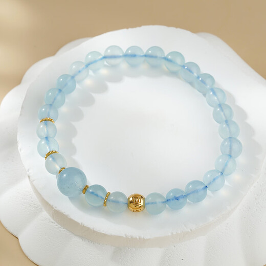 Potala Palace Aquamarine Pink Crystal Pearl Bracelet 925 Silver Zodiac Year Transfer Bead Single Circle Bracelet Birthday Gift for Men and Women