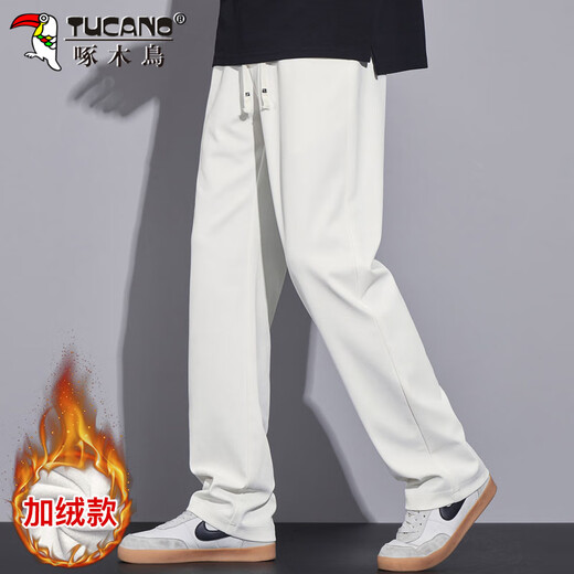Woodpecker (TUCANO) Casual Pants Men's Autumn and Winter Straight Pants Men's Loose Sports Pants Men's Versatile Pants White Velvet XL