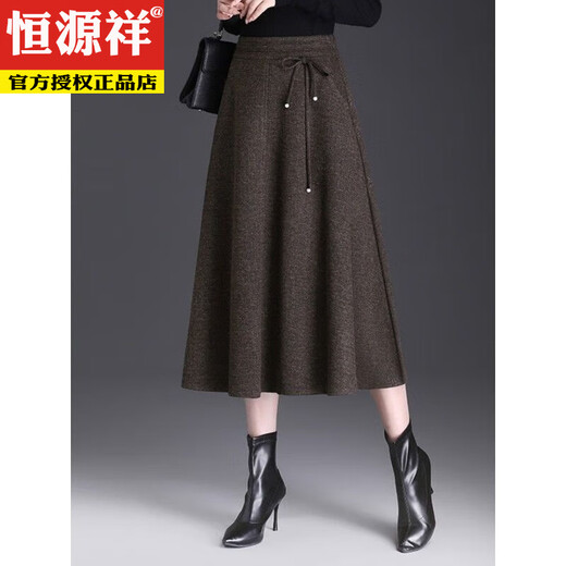 Hengyuanxiang Woolen Skirt Women's Autumn and Winter Long Skirt 2025 New Chinese Style High Waist Skirt Slim Umbrella Skirt Large Hem A-Line Skirt for Women Mocha Brown Autumn and Winter Woolen M 90-100Jin Jin is equal to 0.5 kg