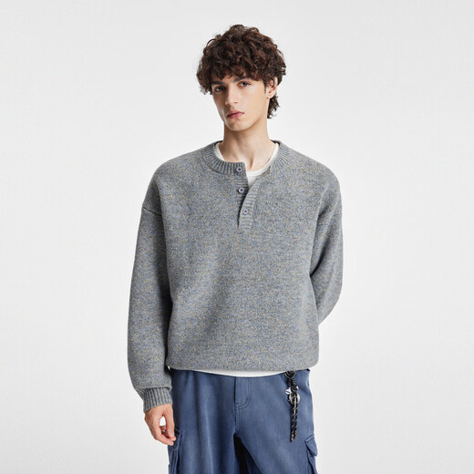 BODYDREAM BM Henry Collar Sweater Men's Seahorse Hair Lazy Pullover Casual Loose Retro Knitted Top Fashion Gray S 120Jin Jin is equal to within 0.5 kg
