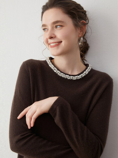 SENLIYA international light luxury high-end cashmere sweater luxury knitted decorative round neck cashmere sweater for women solid color cashmere sweater knitted classic black S