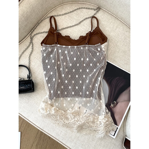 Polka-dot lace fake two-piece mesh suspender for women in summer sexy hottie tube top beauty suspender strap breast pad outer wear small top purple pink version one size