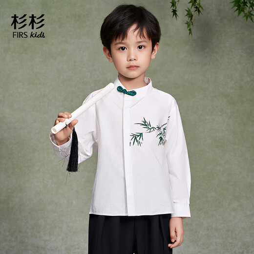 Shanshan boys' shirt new Chinese style long-sleeved children's autumn and winter style men's and large children's buttoned national style casual shirt white 120