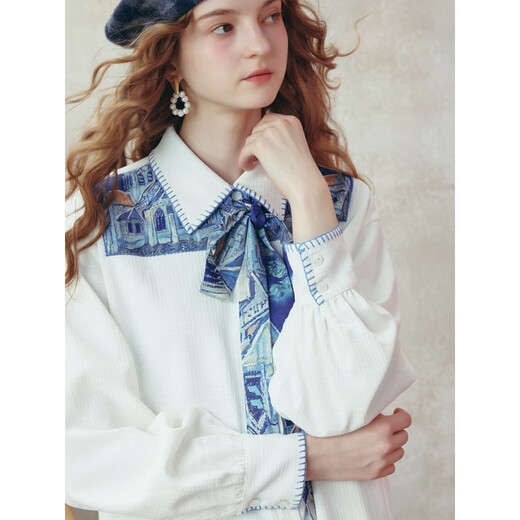 Two or Three Things Van Gogh Literature and Art Ode to the Scroll 2025 Winter New Style Removable Printed Tie Shirt for Women White M