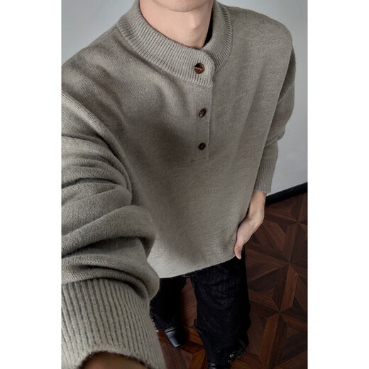 PTAT American retro Henry collar sweater for men in winter, high-end loose casual men's bottoming sweater for men Q7142 floral gray XL