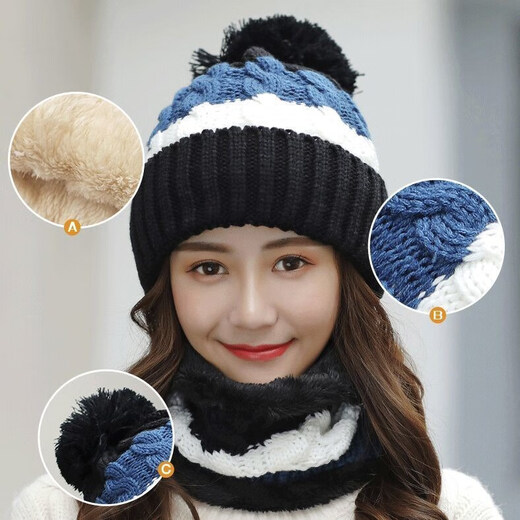 Woodpecker beautiful hat women's furry winter Korean style thickened knitted hat warm hat neck scarf windproof cycling ear protection woolen hat ++ acridine pink-single hat one size