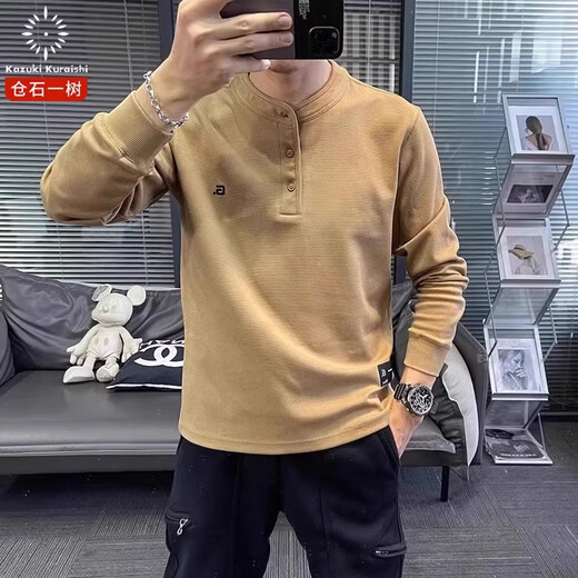 Kuraishi Kazuki trendy brand fashion solid color Henry shirt round neck sweatshirt men's spring and autumn new high-end fashion casual long-sleeved clothes black 2XL 150-162Jin Jin equals 0.5 kg