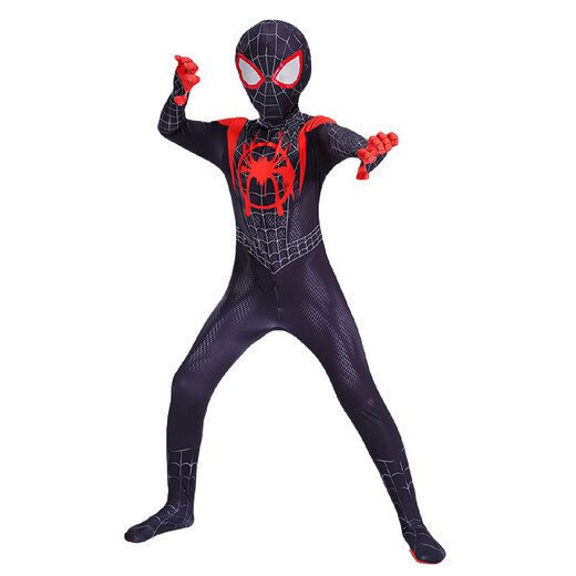 European and American Halloween costumes children's black Spider-Man jumpsuit adult Miles tights co Heroes Expedition mesh style one size 110
