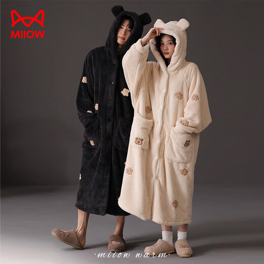 MiiOW pajamas, men's winter thickened coral velvet hooded home clothes, can be worn outside 25 new products 2XL