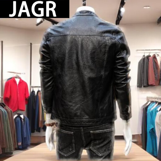 JAGR trendy brand men's leather jacket light business men's motorcycle jacket men's spring and autumn trendy handsome men's jacket trend 7122 black M