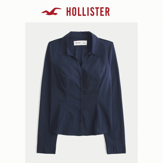 HOLLISTER25 New Autumn and Winter Y2K Hot Girl Slim Waist Belted Poplin Shirt Women's 340-5486 Navy Blue L (165/96A)