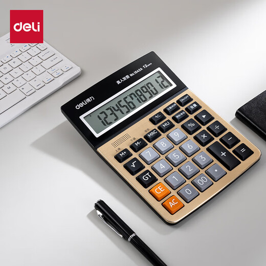Deli 1542A large screen voice calculator (unit: unit) gold