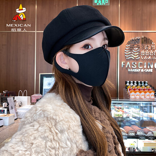 Scarecrow (MEXICAN) hat women's autumn and winter octagonal hat new face small Japanese newsboy painter hat big head circumference beret beige M adjustable 56-58c