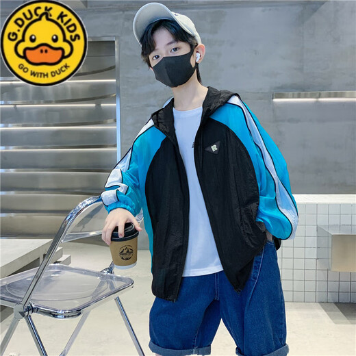 G.DUCKKIDS children's clothing boys summer sun protection jacket 2025 new children's breathable thin section medium and large children handsome hooded sun protection jacket gray 120 cm