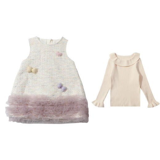 G.duck Little Yellow Duck Girls Dress Autumn 2025 New Children's Little Fragrance Princess Dress Set Girls Autumn and Winter Sweater Little Fragrance Three-dimensional Vest Skirt Two-piece Set 120 (recommended 105-115cm 4-5.2 years old)
