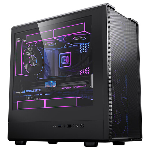 Das schwarze Hauptgehäuse des Peninsula Iron Box (PADO) Style 5 für Desktop-Computer unterstützt M-ATX-Motherboards/mit Typ-C/Frontplatte aus Eisengeflecht/Schiebeglas-Design/8 Lüfterpositionen