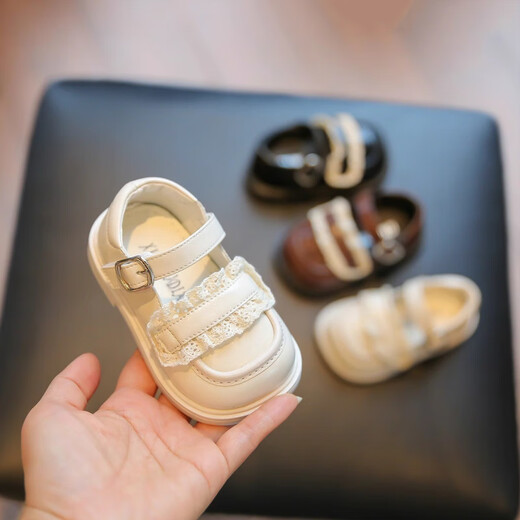 Tyrannis Yangma recommended 2025 new spring and autumn girls toddler shoes infant soft sole non-slip baby girl lace millet white 15_inner length 12cm