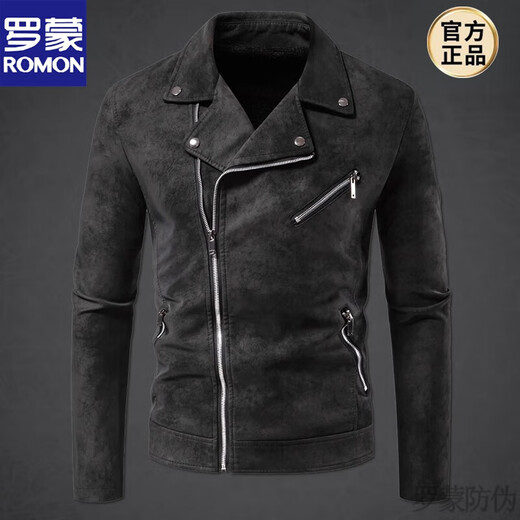 ROMON diagonal zipper jacket men's leather jacket American retro lapel soft leather jacket handsome style Harley motorcycle motorcycle clothing new product green Paul offline same style XL suitable for 125-140Jin Jin equals 0.5 kg