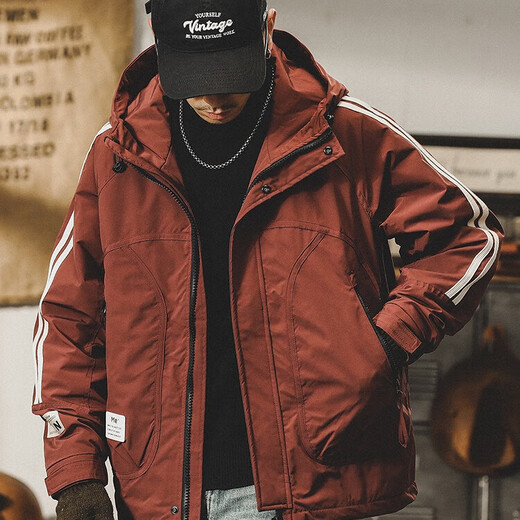 Jeanswest American Waterproof Outdoor Work Jacket Men's Autumn and Winter Machine Washable Quilted Cotton 2025 Winter Cotton Thickened Jacket Red 2XL Suitable for 160-180Jin Jin equals 0.5 kg