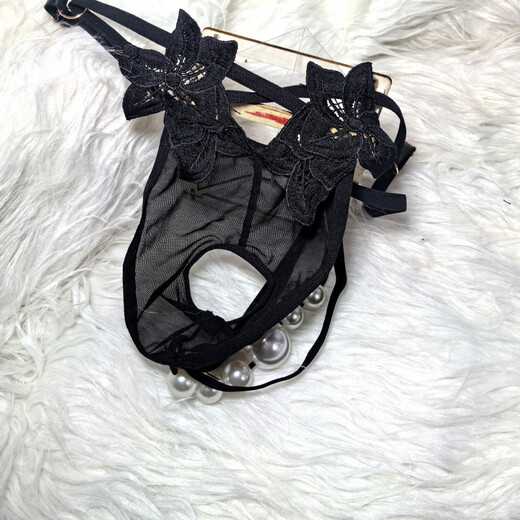 He Jiagong Sexy Men's Big Bead Underwear Hollow Back Massage Personalized Play Low Waist Loophole Thong Black One Size _80-150Jin Jin equals 0.5kg