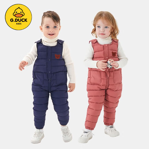 G.DUCKKIDS off-season baby overalls suit winter outer wear plus velvet for boys and girls baby open jumpsuit children's down cotton pants red (regular style) one size fits all 90 80-90CM