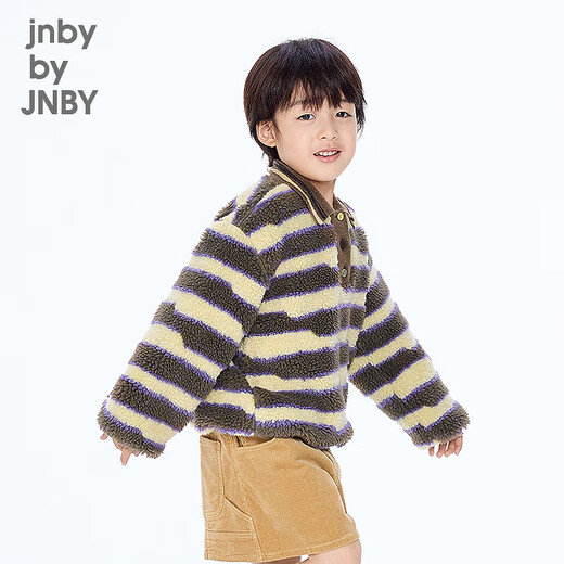 jnby by JNBY新款江南布衣童装仿皮草A型合体长袖翻领25秋男女童1P9T11730 964/卡其咖条/格 100 cm