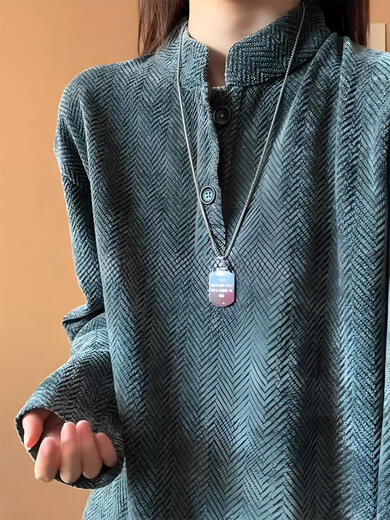 Yingtang Xiaoxiangfeng Jacquard Henry Collar Heavy Sweater Men's and Women's Autumn and Winter Retro Herringbone Polo Shirt American Gray XL