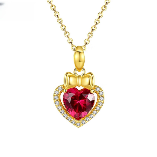 Beimixing Love Ruby Pendant Chain Necklace for Women 18k Gold Plated Titanium Steel Design Fashion Birthday Gift