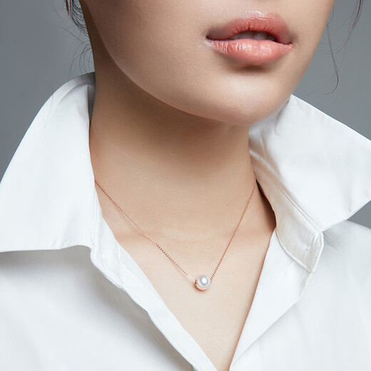 Lianshi 18K gold seawater pearl pendant single Japanese akoya passepartout necklace really multi-hemp clavicle chain for girlfriend 7-7.5mm mini style