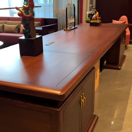 Black gold solid wood boss desk executive desk new Chinese style office desk background cabinet combination high-end chairman room furniture 2.0 meter executive desk (200*102*760cm) Gabon black gold wood