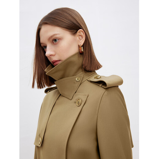 Langzi 2025 Autumn New Retro British Style Long Windbreaker Jacket Temperament High-end Double-breasted Coat Brown Green M