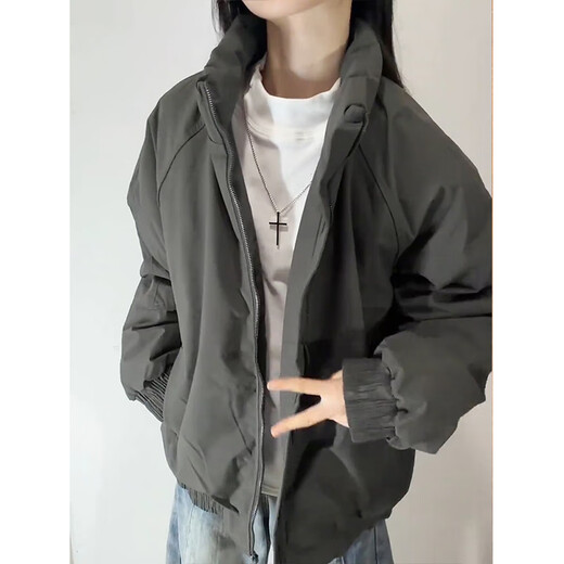 Katuchi American stand-collar three-proof jacket cotton-padded jacket men's winter short silhouette cotton-padded coat cleanfit warm and thickened jacket gray XL