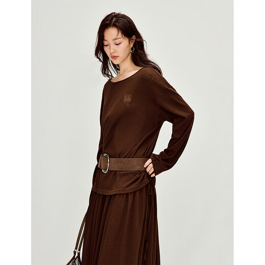 INMAN (INMAN) Inman lazy one-line neck strap knitted suit 2026 spring women's new drape A-line skirt light brown M