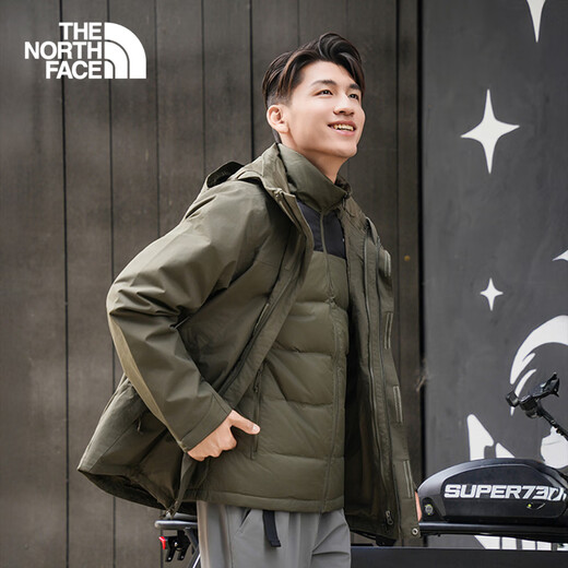 The North Face functional three-in-one men's windproof and waterproof jacket 550 fluffy goose down inner liner 25 autumn and winter new | 81QS 21L/green XL/180