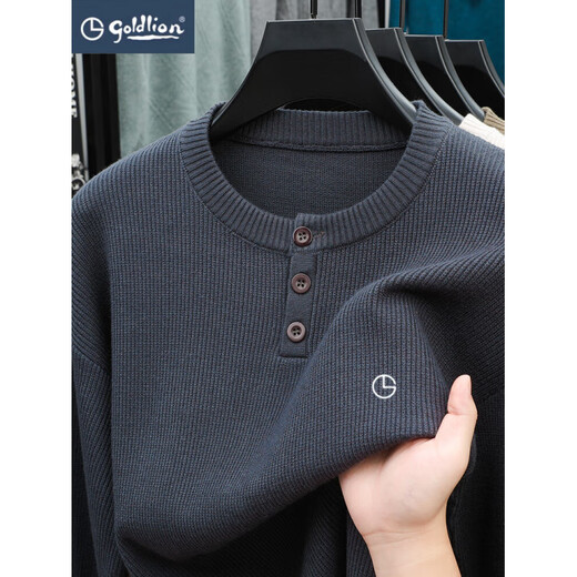 Goldlion (GOLDLION) Winter Sweater Men's New Light Luxury Casual Wool Sweater Henley Collar Warm Sweater Men's Off-White L Recommended 115-140 Jin Jin equals 0.5 kg