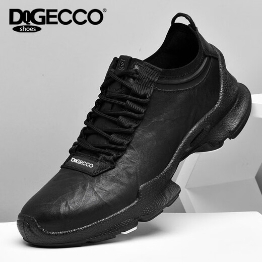 Aibotron DQG ECCO men's shoes spring and autumn breathable casual sports shoes 15th anniversary thick-soled cushioning lightweight soft-soled business leather shoes 1977 black 40