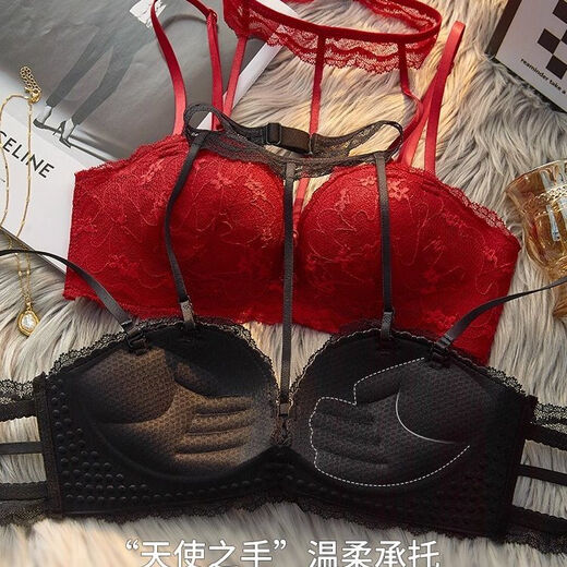 Sexy pure lust underwear for women with small breasts, push-up, sentimental halter neck, beautiful back bra set, women's bra, red animal year, champagne, single piece, M 34/75