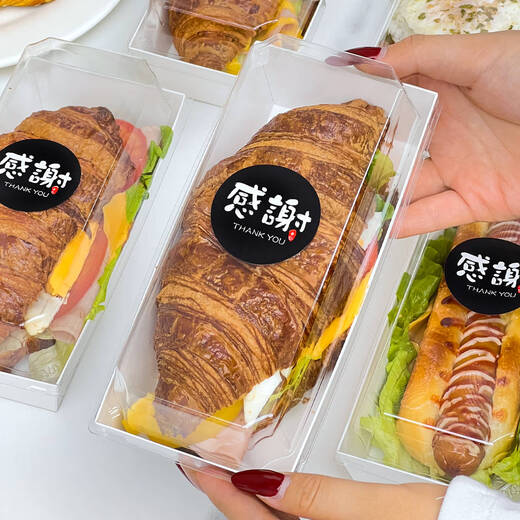 Chimi American hot dog packaging box rectangular bread croissant sandwich disposable baking packaging pancake box commercial rectangular box + transparent lid - 1000 sets
