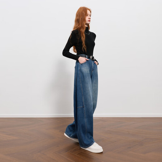 Three-color plus velvet 2025 winter new scimitar jeans casual loose trousers simple M haze blue L 165/72A