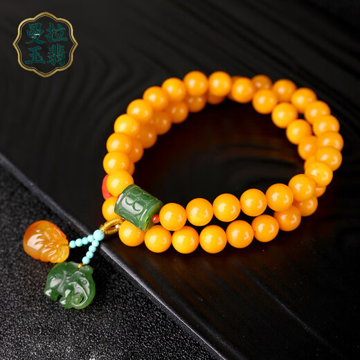 Manla Jade Pei Natural Amber Raw Stone Beeswax Bracelet Women's Jade Nanhong Accessories Chicken Oil Yellow Full Honey Bracelet 8mm