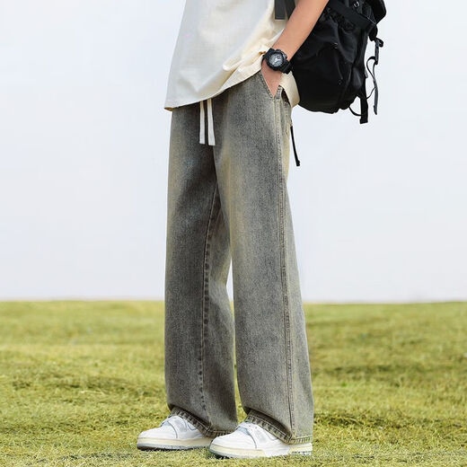 Woodpecker Jeans Men's Autumn and Winter New American High Street Weibo Loose Straight Pants Men's Casual Versatile Long Pants Men Black Gray XL (Recommended 130-155 Jin Jin equals 0.5 kg)